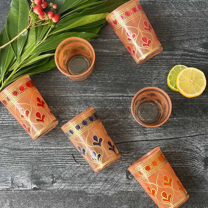 Scents and Feel - Vendita all'ingrosso Bicchiere/tazza - Set di 6 bicchieri da tè marocchini dipinti a mano con trifogli1