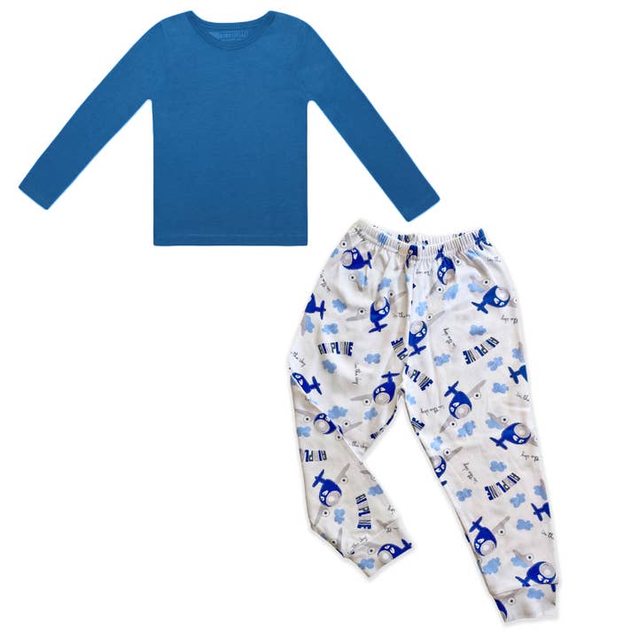 Kidential - Wholesale Top & Pant Set - Kids - Airplane Set: Long Sleeve T-shirt and Airplane Print Jogger