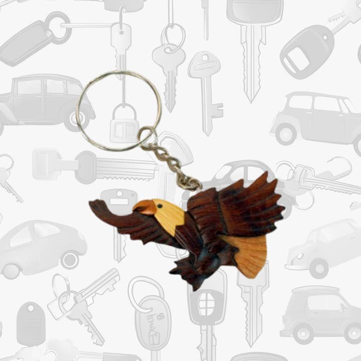Paradigm Imports - Wholesale Keychain - Unisex - Eagle Keychain - Handcrafted from recycled hardwoods