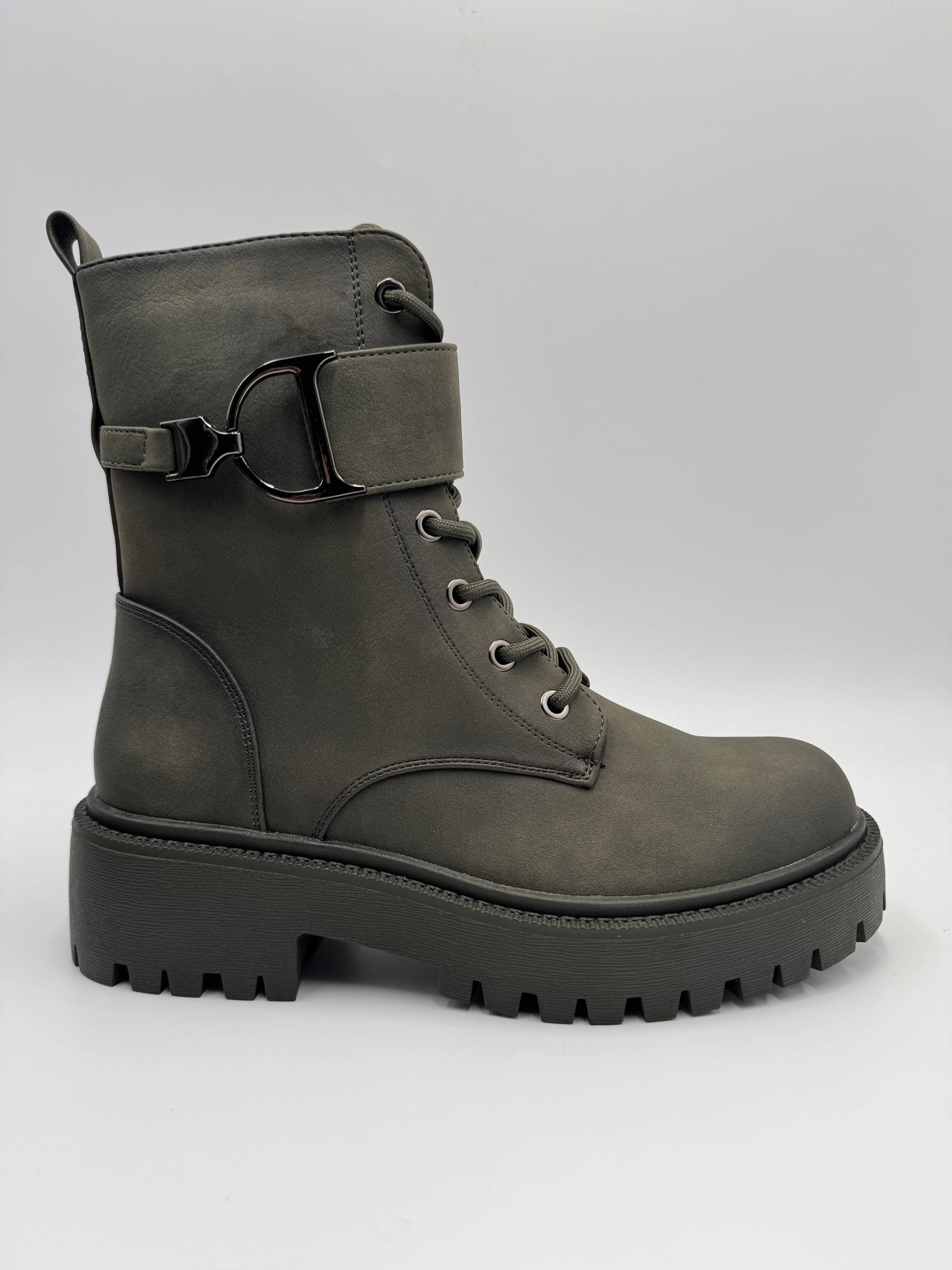 Rentoes - Venta al por mayor Botas militares - Mujer - Botas de combate gruesas para mujer con cordones y hebilla0