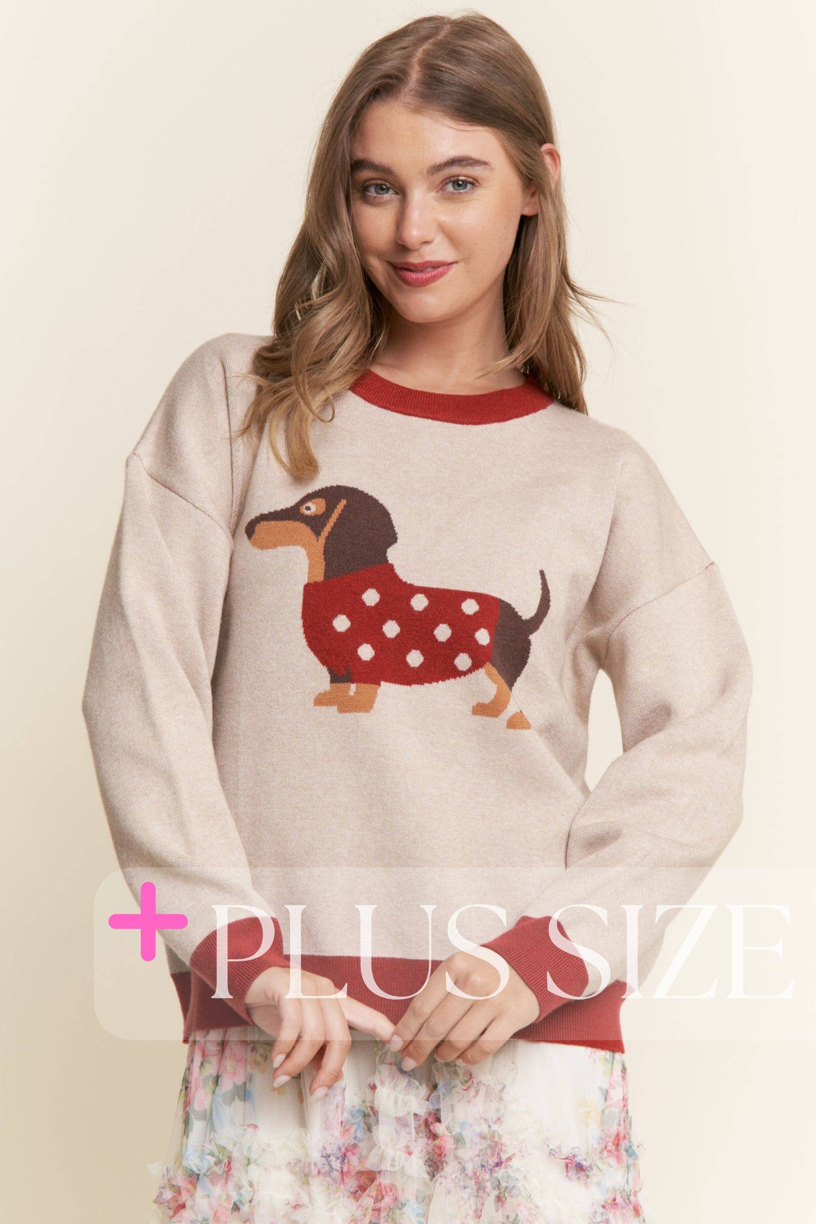 PLUS SIZE ~ Xmas Dachshund Colorblock Sweater for wholesale on Faire1