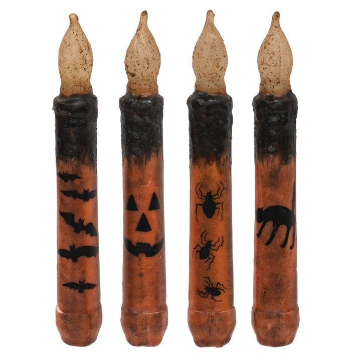 The Hearthside Collection - Wholesale Tapered Candle/Candlestick - 4/Set, Grungy Spooky Timer Tapers