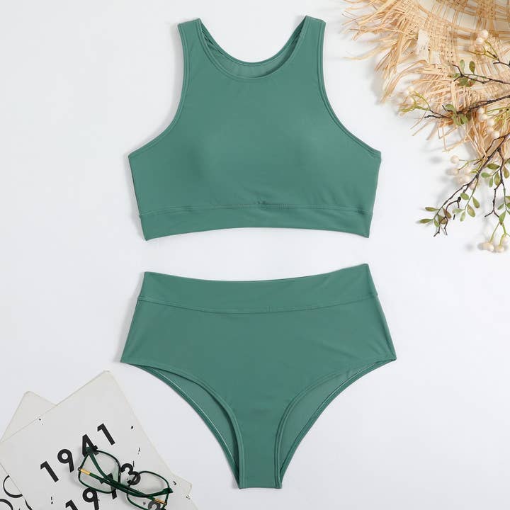 ACCITY - Wholesale Two Piece Swimsuit - Women's - High Waist Bikini Set - Solid Color Swimsuit_CWMW0191