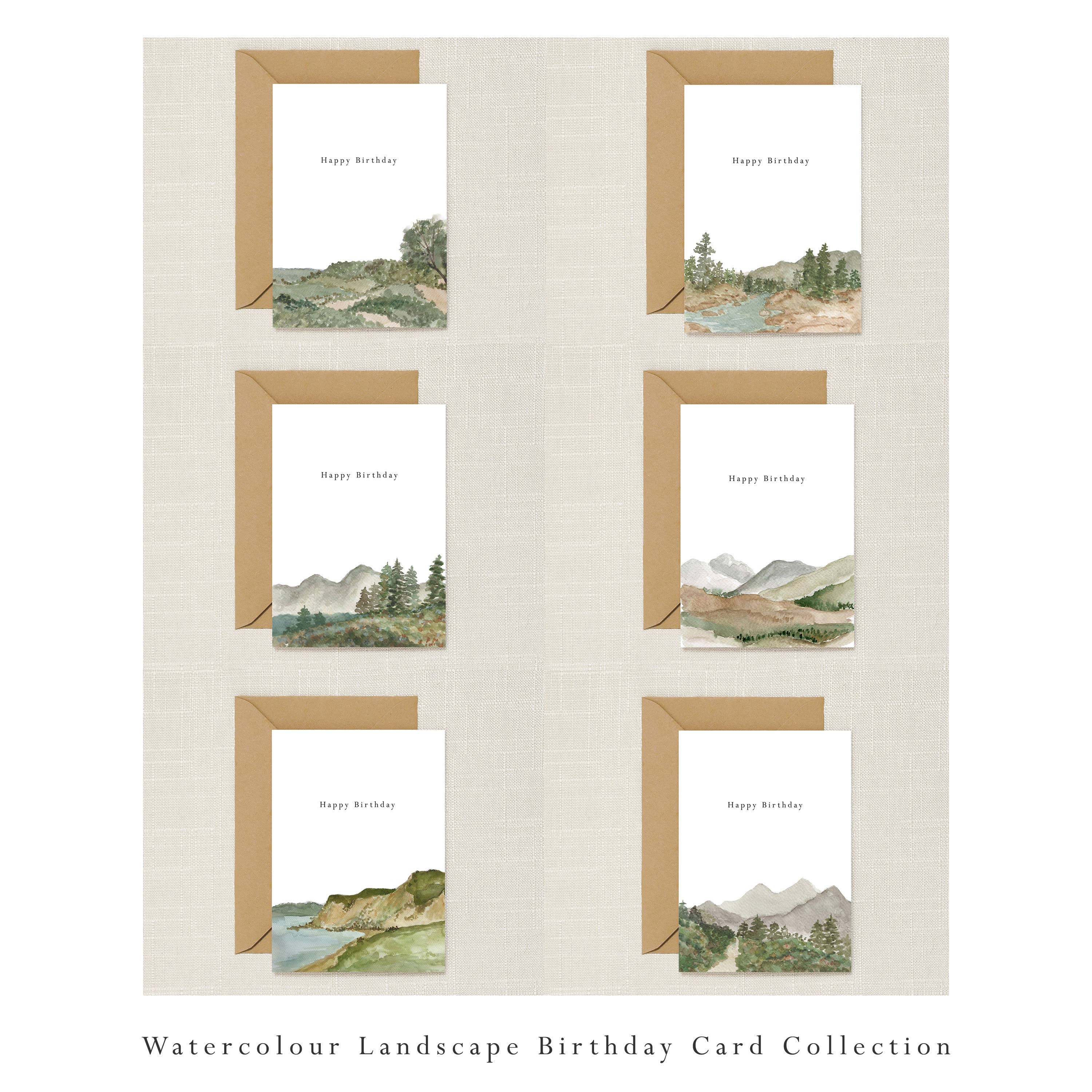 HeatherLucyJ Design – wholesale Birthday card – Flower Mountain Watercolour Landscape Greeting Card 1