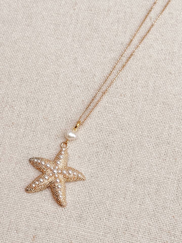 Gold Pearl Starfish Charm Necklace for wholesale by Gracie Rose Designs