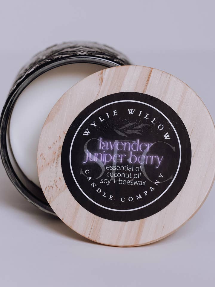 Lavender Juniper Berry Strictly Essentials Scented Candle for wholesale by Wylie Willow Candle Company