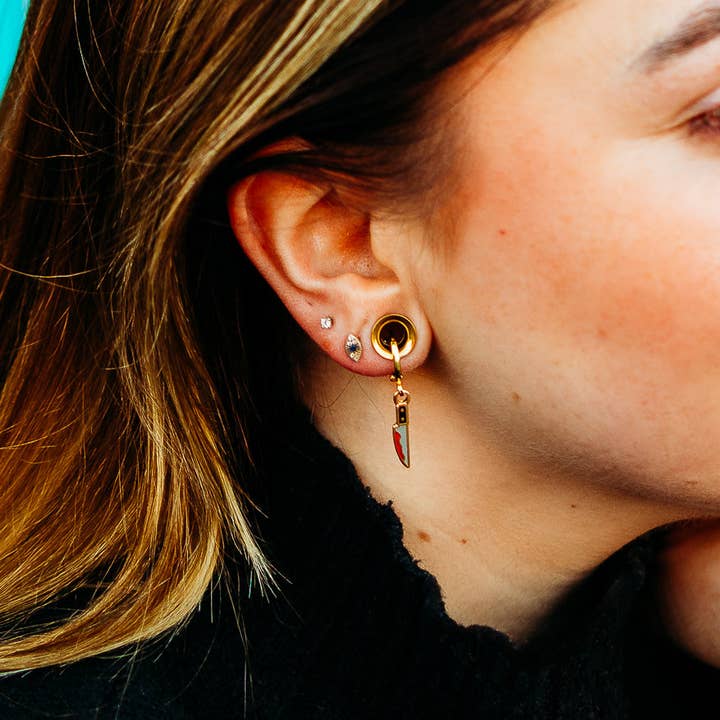 Bloody Knife Huggie Hoop Earrings for wholesale by Sleepy Mountain