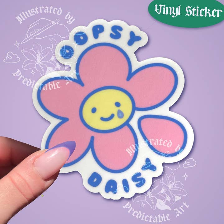 Oopsy Daisy | Pegatina Ilustrada de Vinilo Mate | disponible en borde Transparente y Blanco Clásico para venta al por mayor de Predictable Art