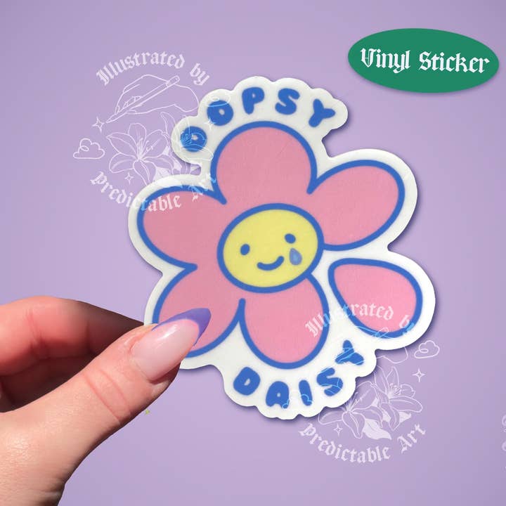Oopsy Daisy | Autocollant en vinyle mat illustré | disponible avec bordure transparente et blanche classique pour la vente par Predictable Art