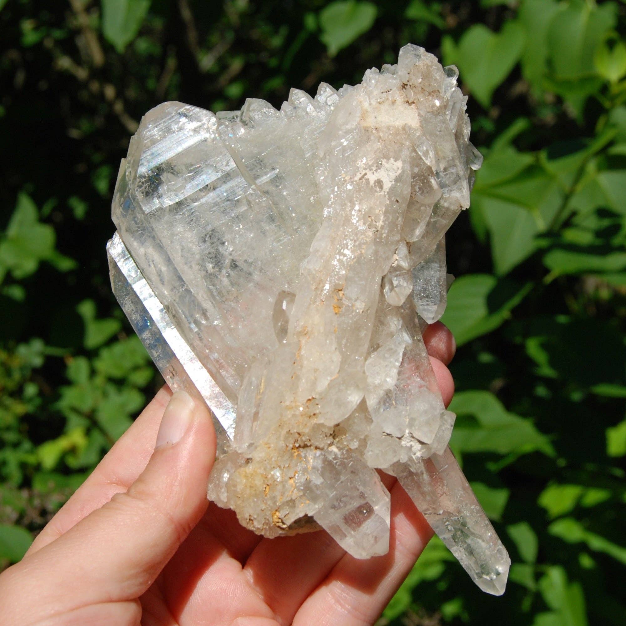 Caspar Curiosities - Wholesale Spiritual Stone/Crystal - 5.75in Ornate DT ET Clear Quartz Crystal Stacked Tabby Chain5