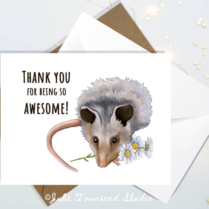 Juego de Tarjetas A2 - Zarigüeya Asombrosa Gracias - Tarjetas de Zarigüeya Adorables para venta al por mayor de Julie Townsend Studio