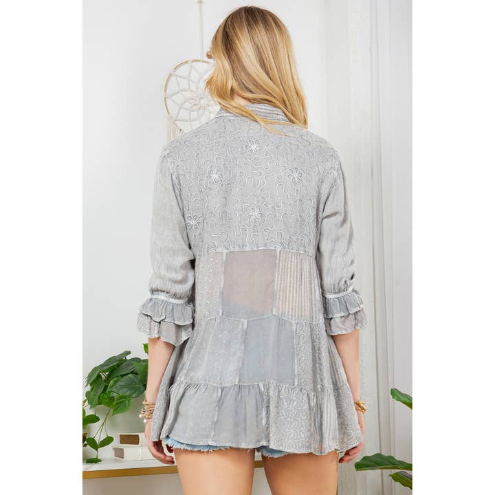 Young Threads - Wholesale Button Down Shirt - Women's - 60s Caravan Boho Button-Down Shirt Patchwork And Embroidery