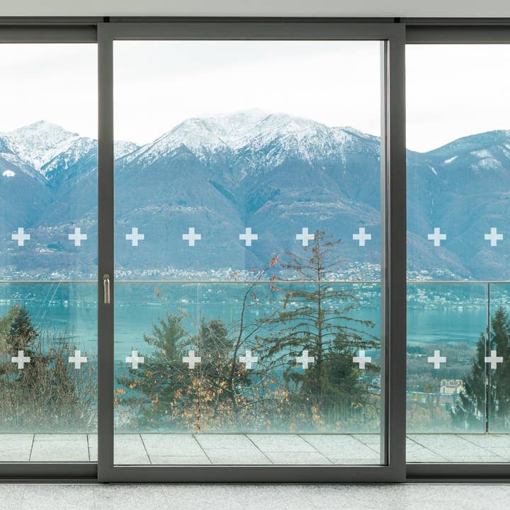 Zwitserse Kruis Veiligheidsraamstickers, Geëtste Raamveiligheidsstickers, Patio Glazen Deuren Raamstickers, Anti-botsing Raamveiligheidsstickers voor wholesale door Decals Online