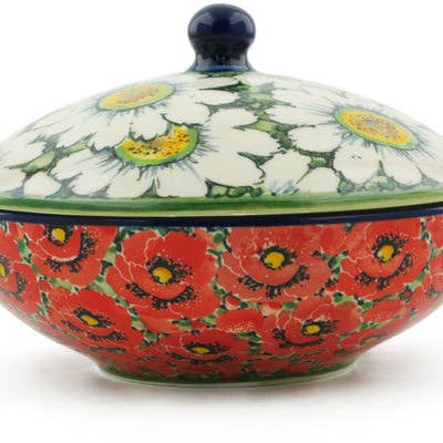 Jar with Lid 7" Sweet Red Petals Theme UNIKAT for wholesale by Polmedia Polish Pottery