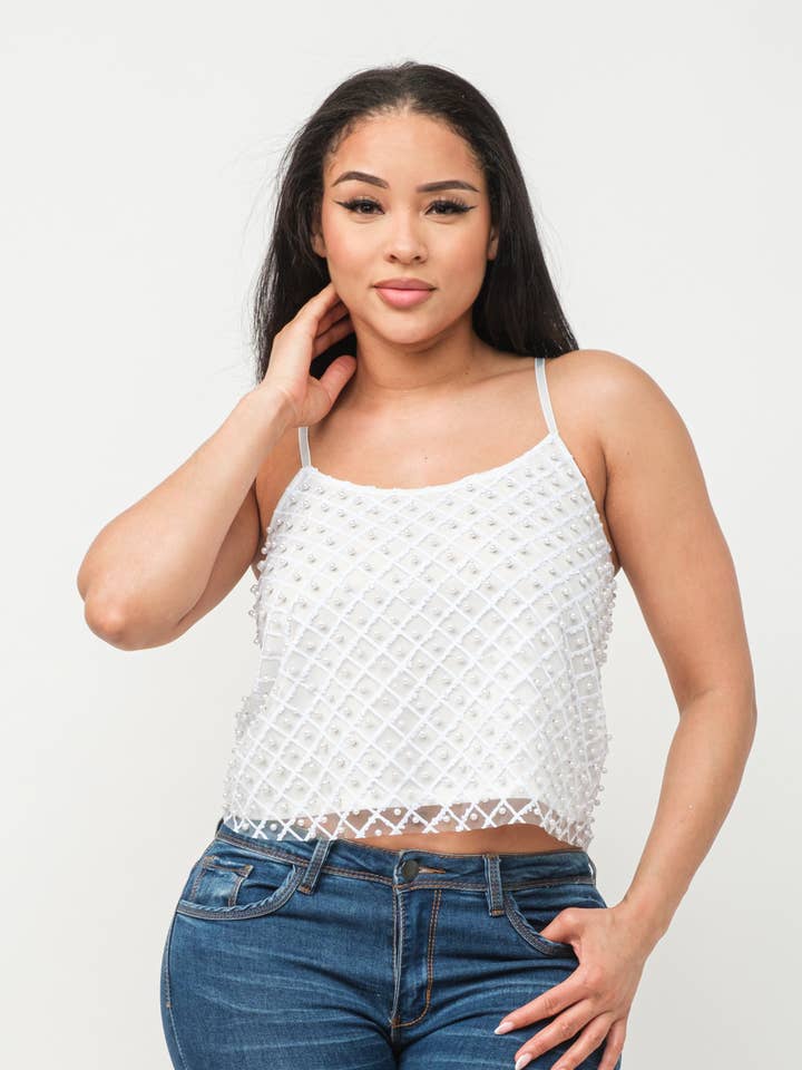 Mesh Pearl Beaded Sequin Inside Lining Detail Top for wholesale by Julia by LoveJ