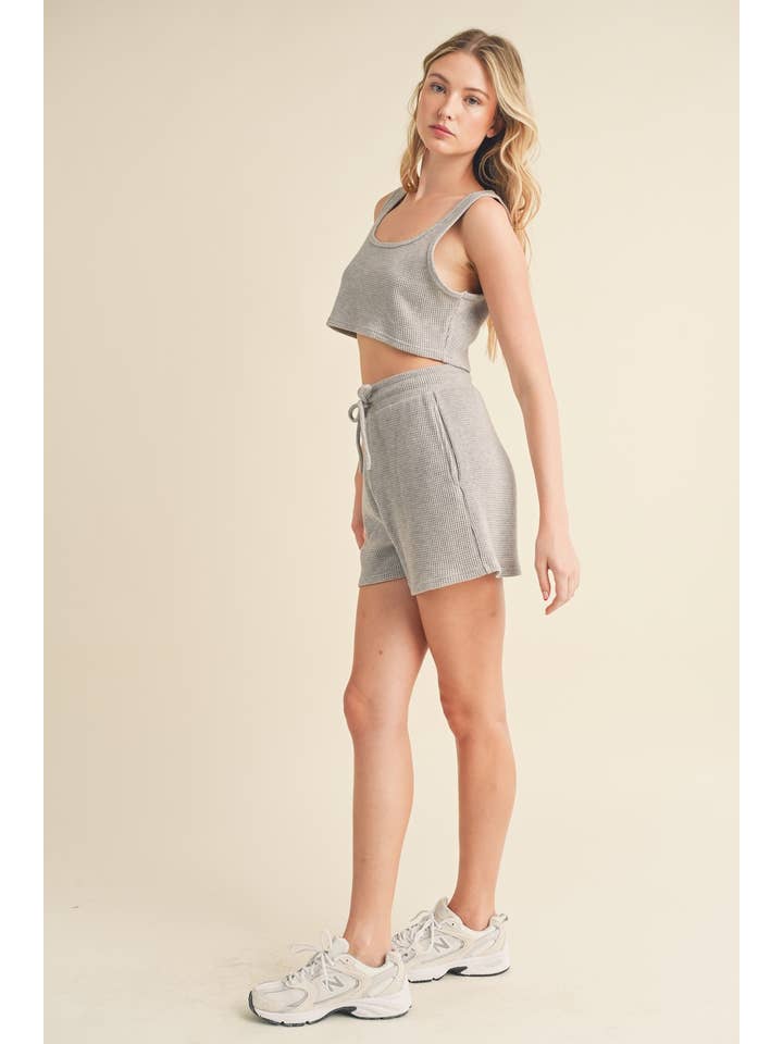 KIMBERLY C - Wholesale Lounge set – Women's - Waffle Lounge Cropped Tank and Shorts Set4
