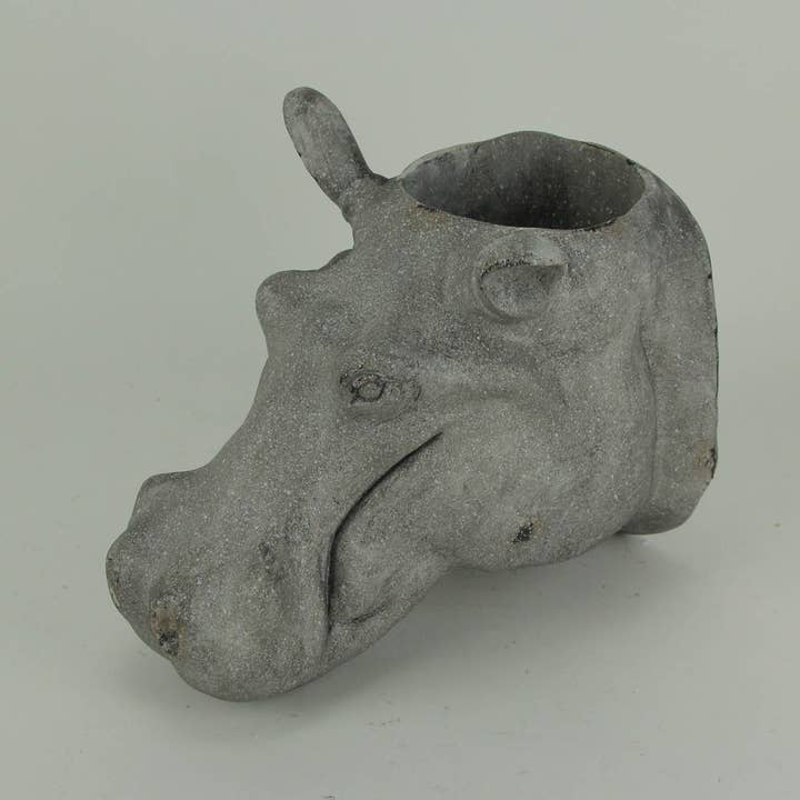 Zeckos - Wholesale Plant Pot - Grey Stone Finish Hippo Head Hanging Planter Statue