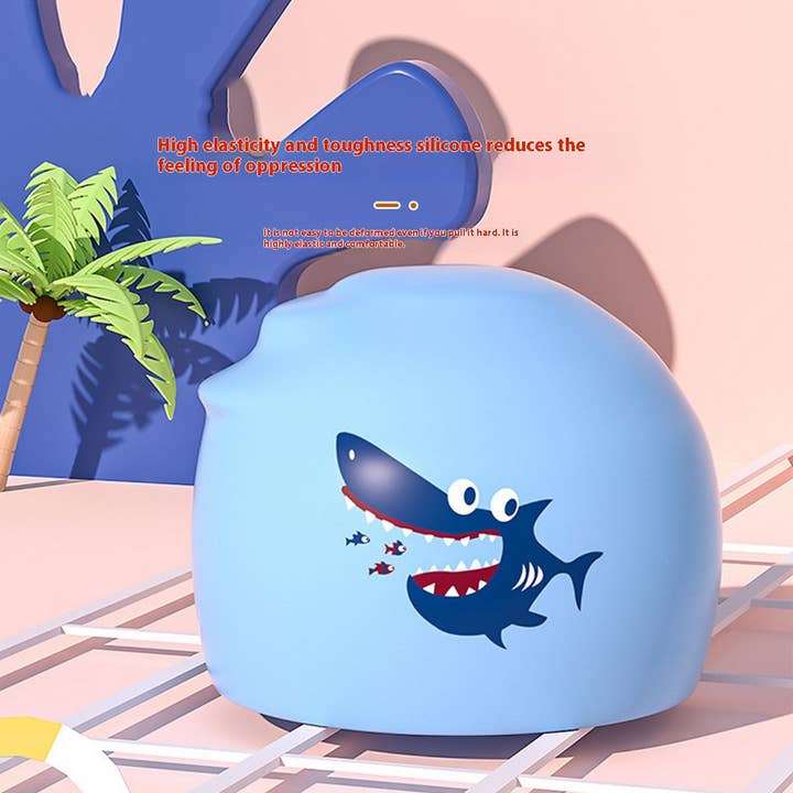 Blue Boys' Silicone Swim Cap – Cute Shark Print_CWMM6784 for wholesale on Faire