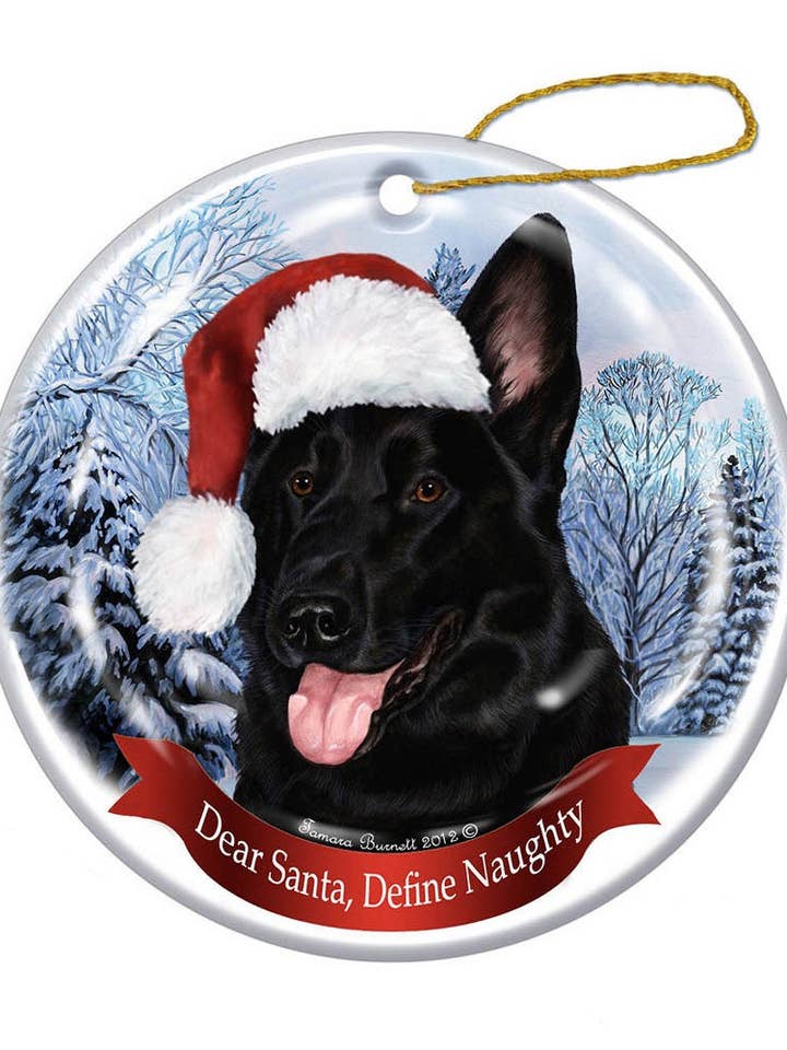 German Shepherd (Black) Santa Hat Dog Porcelain Ornament for wholesale by Pet Gifts USA, LLC