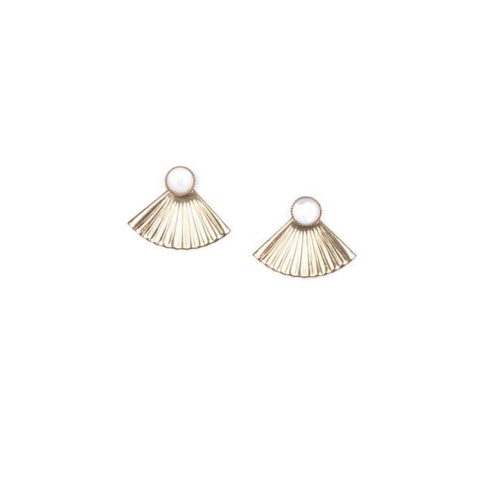 Mother of Pearl Mini Pleat Jacket Earrings for wholesale by Michelle Starbuck Designs