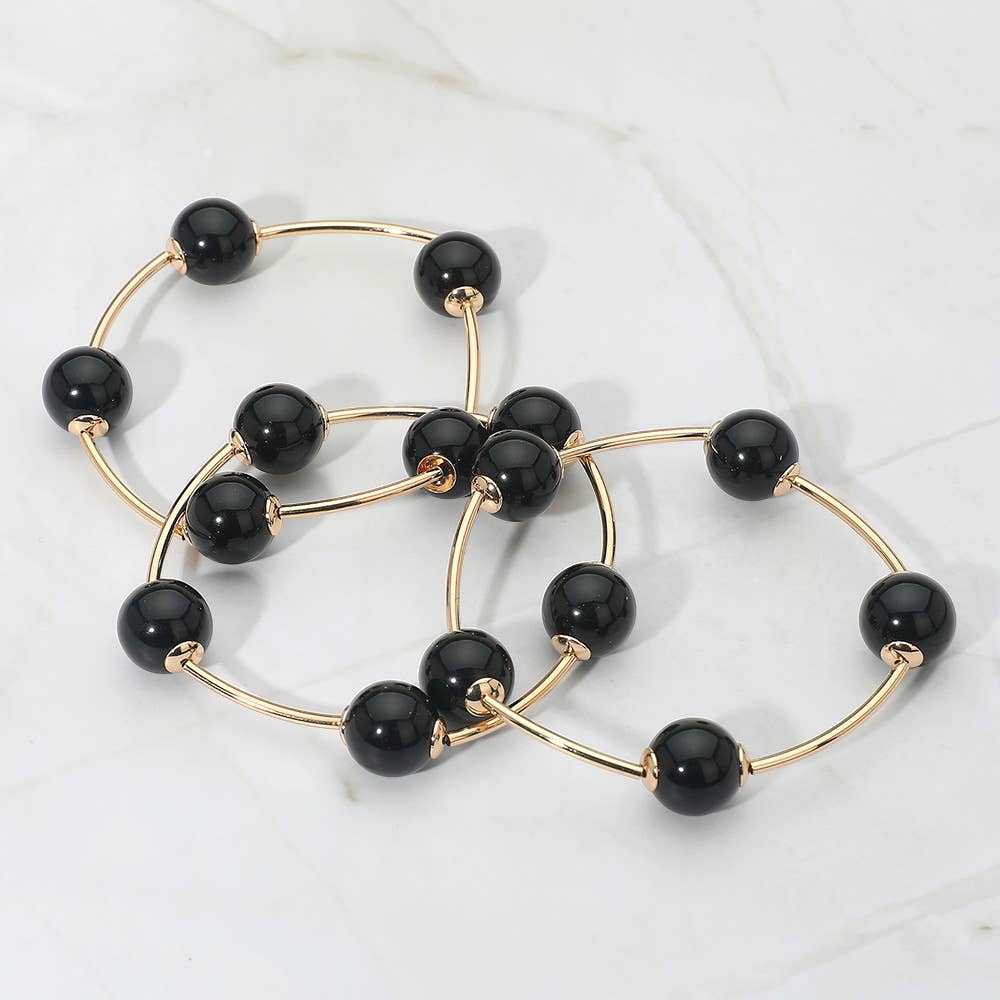 Sensibling Corp. - Wholesale Jewelry Set - 3PCS - Round Ball Wire Beaded Stretch Multi Layered Bracelets3