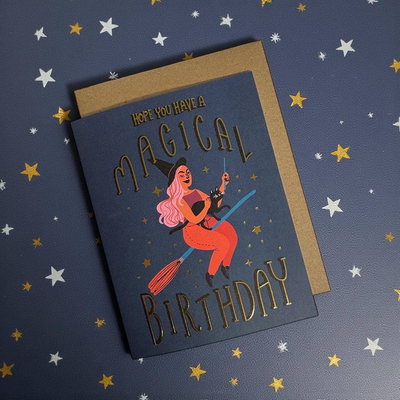 Wild Optimist - Wholesale Birthday Card - Magic Birthday Witch Goldfoil Greeting Card4