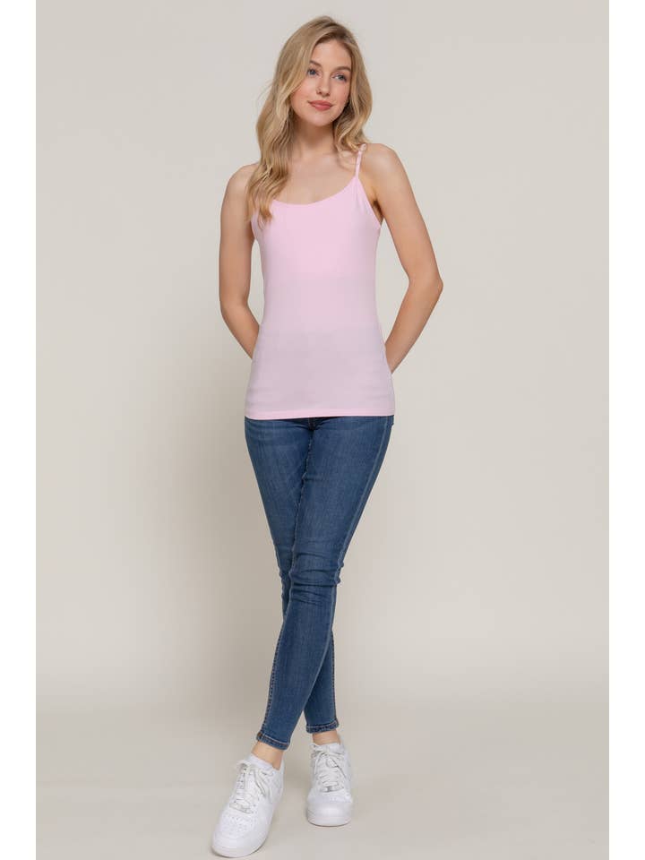 Active Basic | Active USA - Wholesale Camisole - Women's - Basic Adjustable Spaghetti Strap Cropped Cami with Shelf Bra