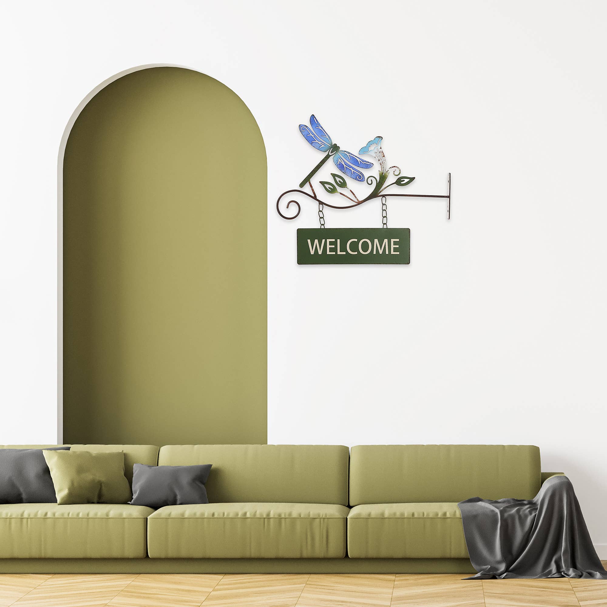 Multi Hangend metalen welkomstbord met libelle voor groothandel op Faire1