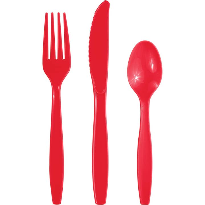 Bulk Party Decor - Wholesale Assorted Cutlery Set - Bulk Classic Red Assorted Cutlery (12 Pkgs per Case)1