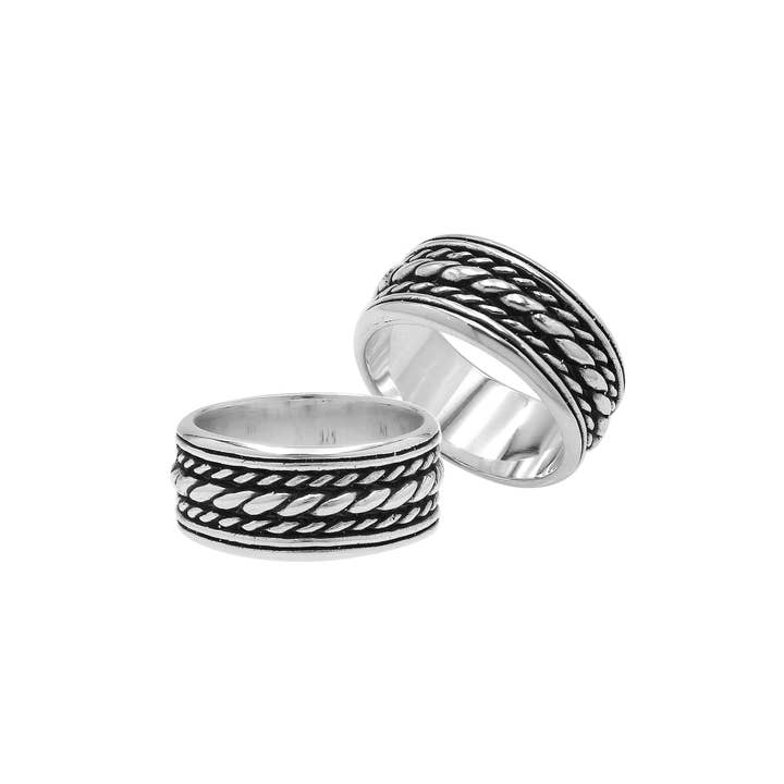 AR-1136-S Sterling Silver Oxidized Rope Design Band Ring – Bulk Wholesale for wholesale by Bali Designs