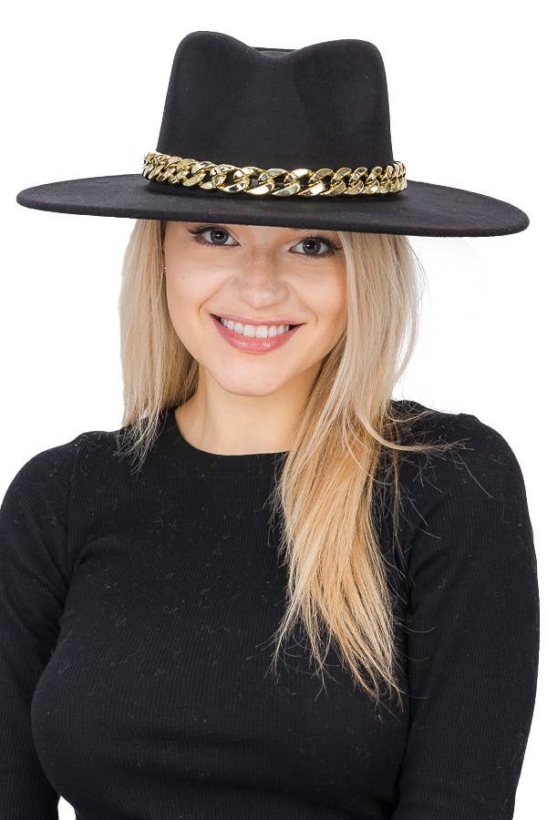 Cap Zone - Wholesale Fedora - Women's - Chunky Cuban Chain Pinch Crease Wide Rancher Hat6
