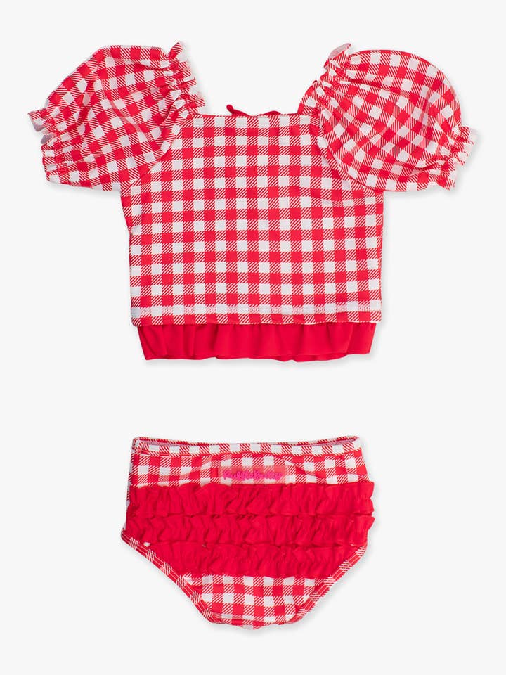Girls Vintage Red Gingham Puff Sleeve Ruffle Tankini 2-Piece Swimsuit
for wholesale on Faire