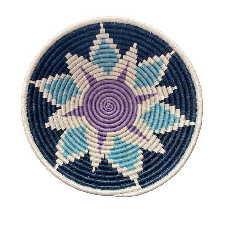 Hand Woven Basket, Dark Blue Flower for wholesale by Agaseke Weaving Community