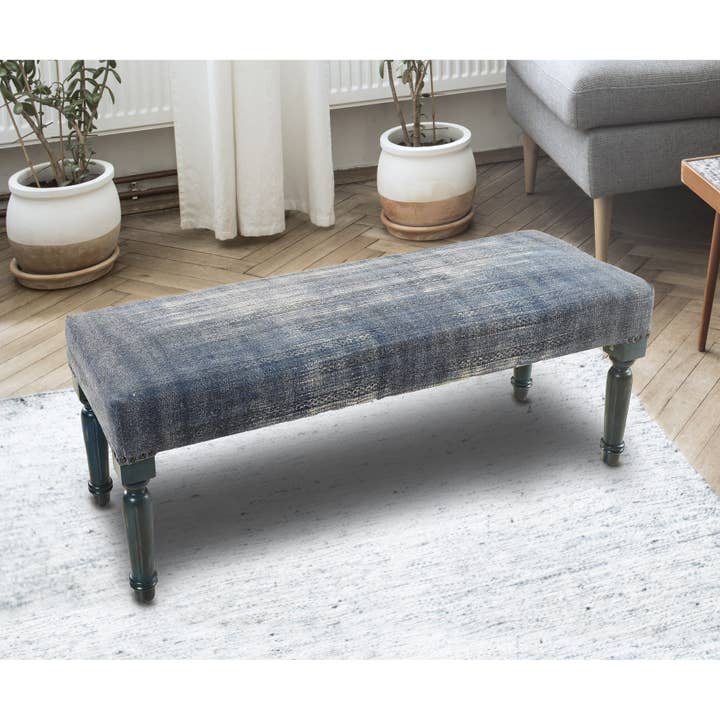 Elegant Blue Patterned Simple Living Wood Bench for wholesale by LR Home