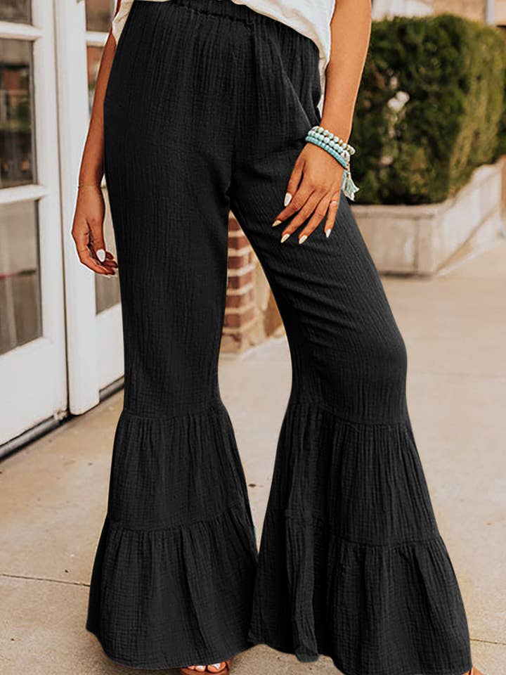 LALA LOO - Wholesale Pants - Women's - Crinkle Ruffle Bell Bottom Pants