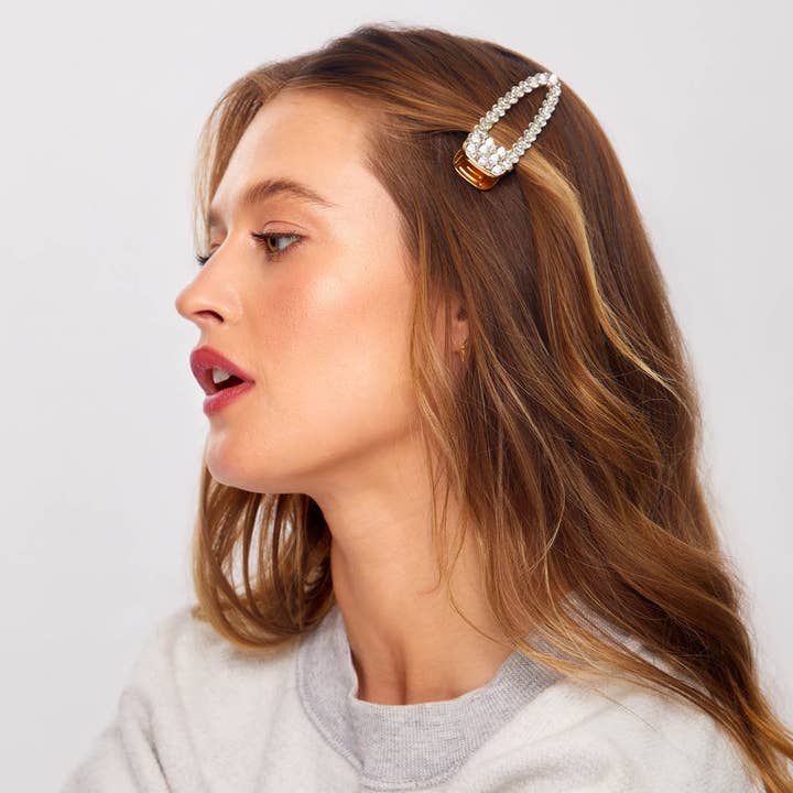 KITSCH - Wholesale Hair Clip - Women's - Metal Rhinestone Large Open Shape Hair Clip 1pc - Gold1