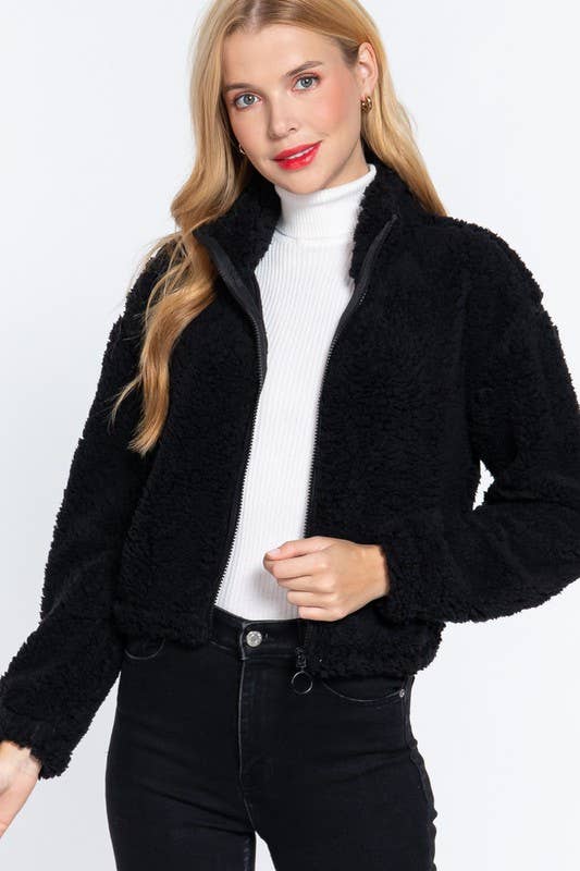 Vanilla Monkey - Wholesale Jacket - Women's - Long Sleeve Mock Neck Faux Fur Zip-up Jacket3