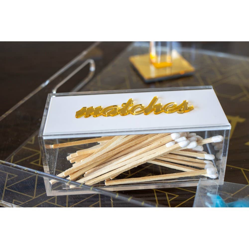 AULICA - Vente Porte-allumettes - Boîte à allumettes blanche et dorée 5.5x5.5x12cm1