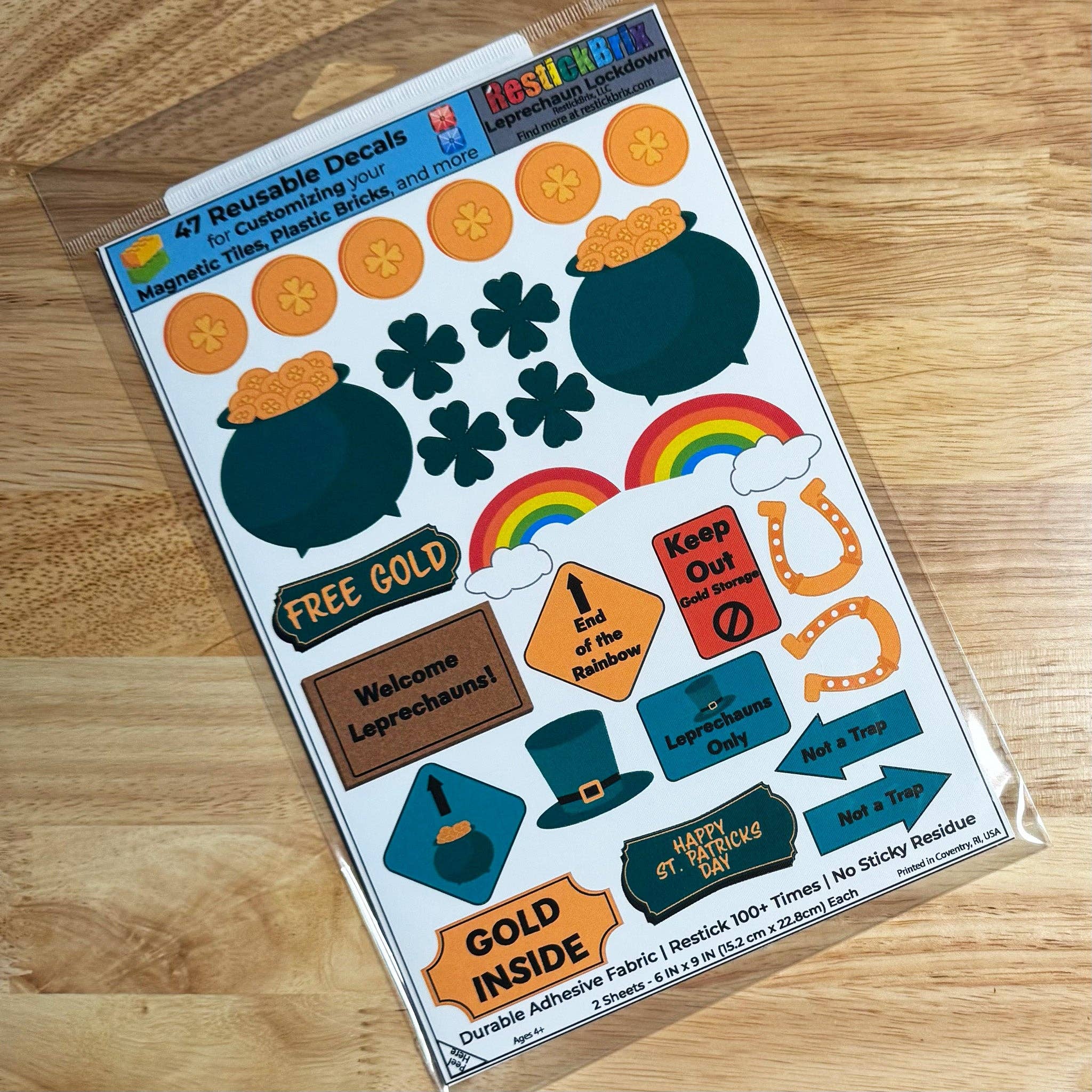 RestickBrix - Wholesale Building Set - Kids - Reusable Decals for Magnetic Tiles & Bricks: Leprechaun5