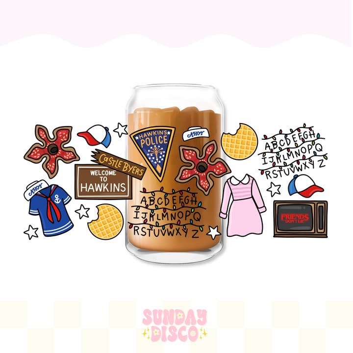 Strange Things 18,5 oz glasbæger med bambuslåg og glasstrå. for engroshandel hos The Sunday Disco