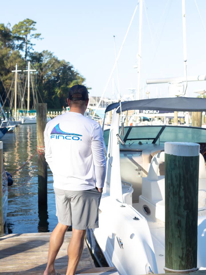 Blue Marlin Long Sleeve Performance in White for wholesale by Finco