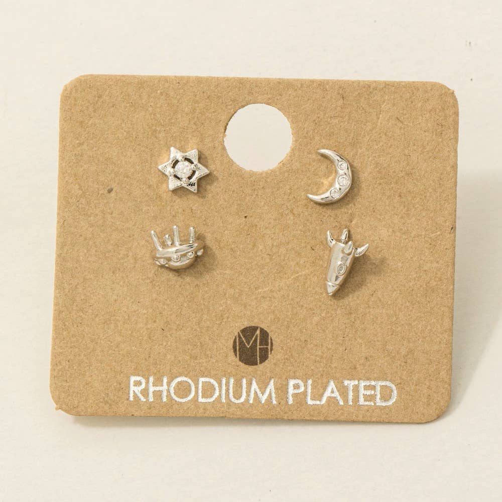 Fame Accessories - Wholesale Stud/Post Earrings - Gold Dipped Space Themed Stud Earrings Set4