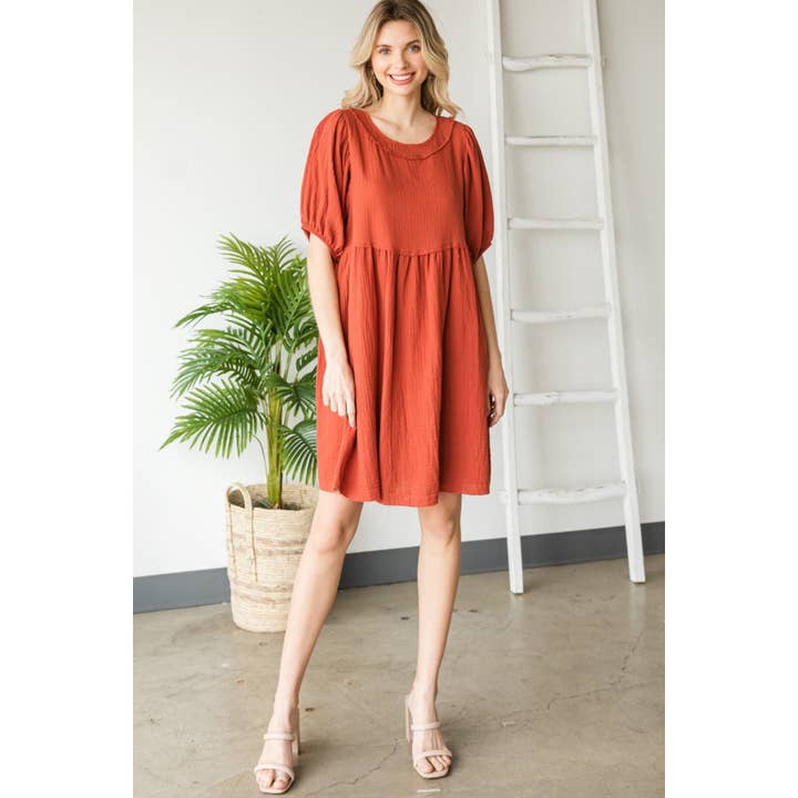 Round Neck Puff Sleeve Dress for wholesale by Clothing of America