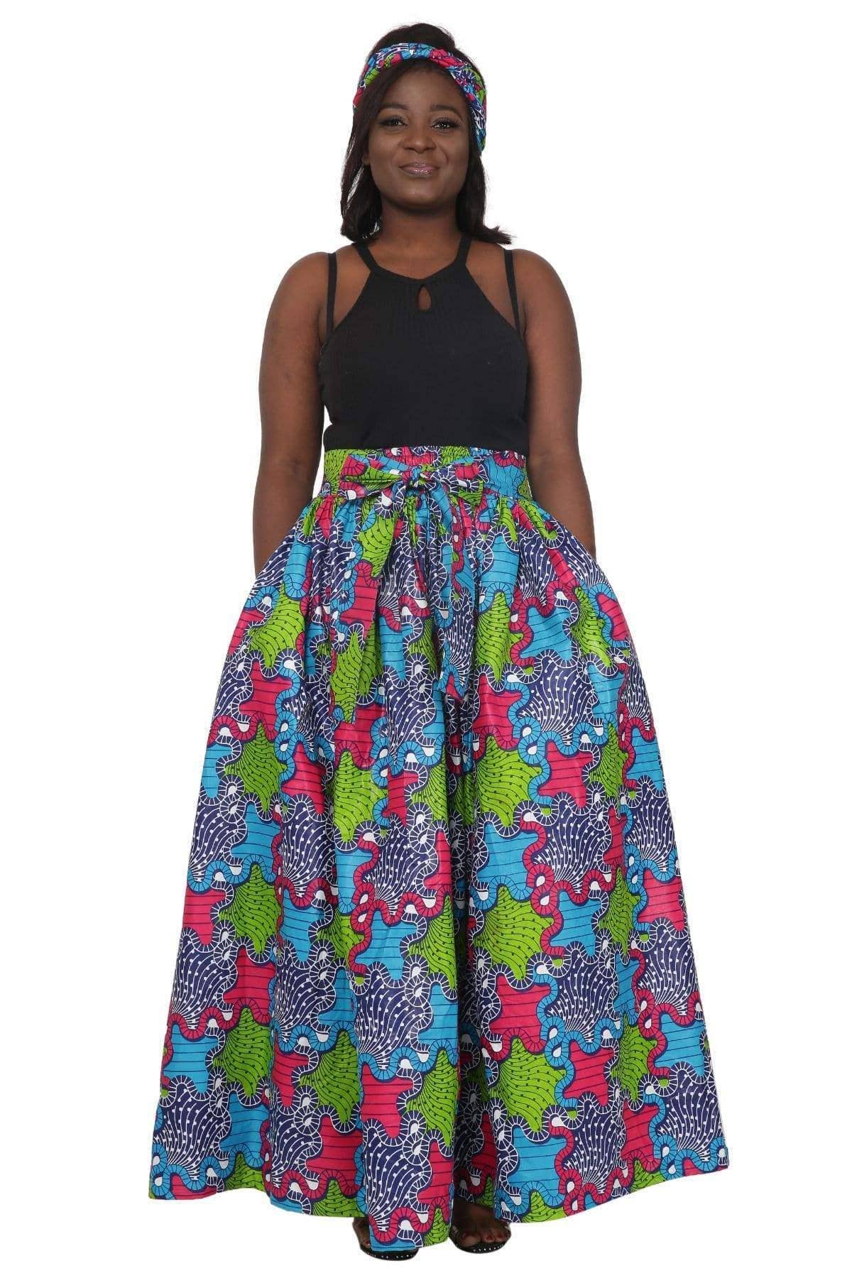 Advance Apparels - Wholesale Skirt - Women's - Rebel Ankara Print Long Maxi Skirt Elastic Waist 16317-6041