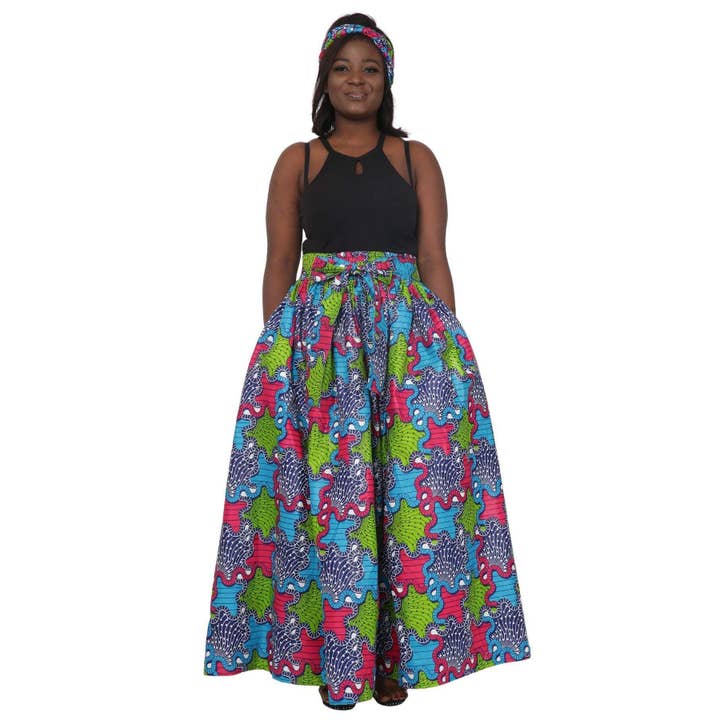 Advance Apparels - Wholesale Skirt - Women's - Rebel Ankara Print Long Maxi Skirt Elastic Waist 16317-6041
