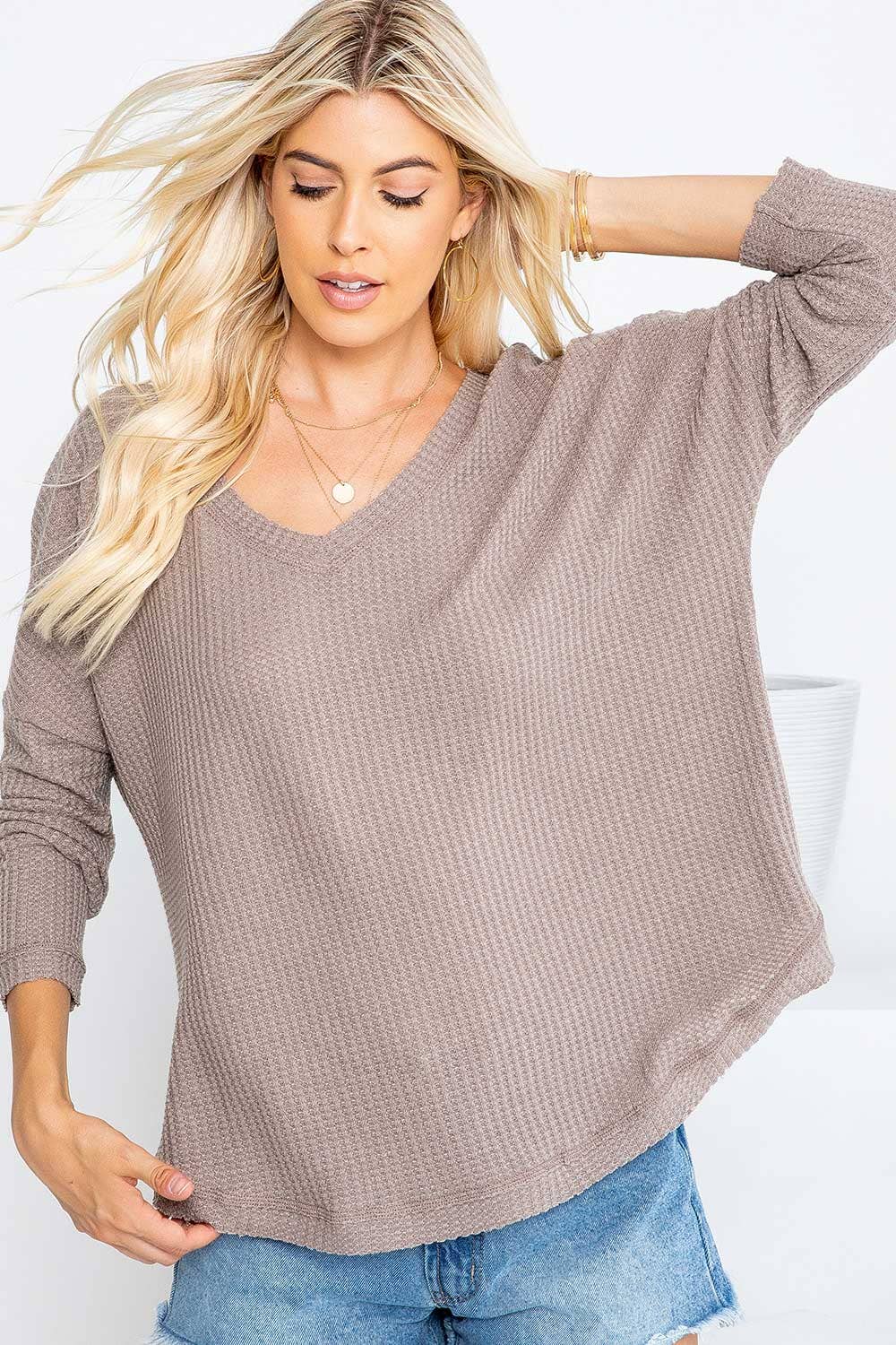 Sweet Lovely by Jen - Vente Haut en maille – femme - SW277 COL V MANCHES LONGUES DOLMAN14