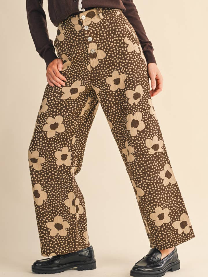 &MERCI - Wholesale Pants - Women's - FLORAL PRINT HIGH WAISTED PANTS MP421415