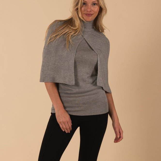 Turtleneck Caplet Sweater- Heather Grey for wholesale by Vertigo Usa