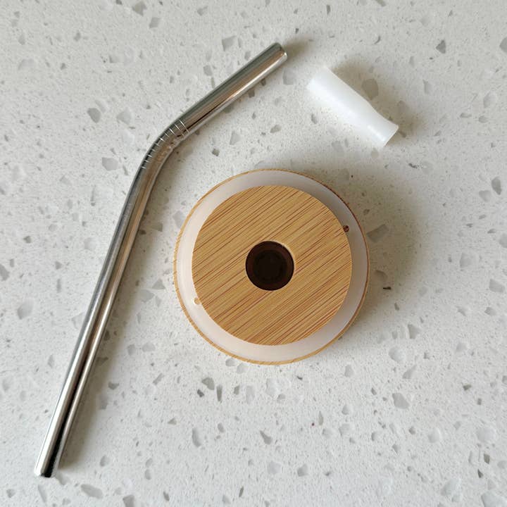Counter Couture - Wholesale Drink Lids - Bamboo Lids with Straw for Glass Cups