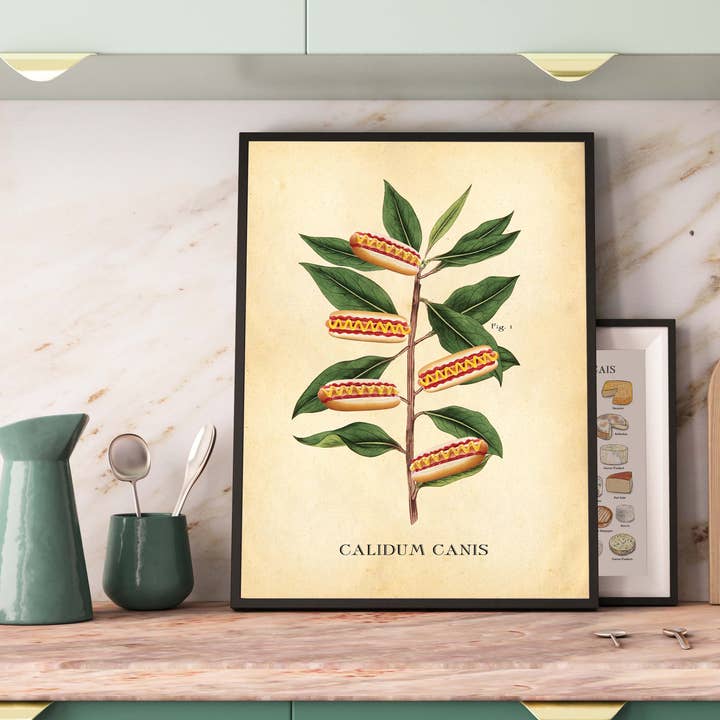 Hotdog Wall Art, Botanical Prints, Hotdog Art Print, Gallery for wholesale by Hannah Turpin Designs